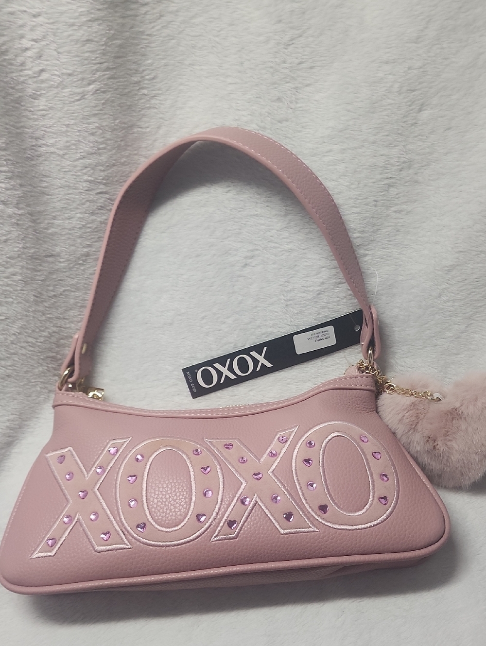 Oxo Blush Pink Crystal XO Shoulder Bag with Fur Charm